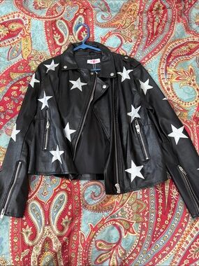 Buddy Love Black Leather Star Appliqué Moto Jacket